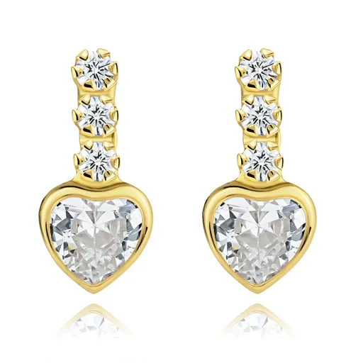 Zlaté náušnice 14K srdce pod oblou líniou zirkónov