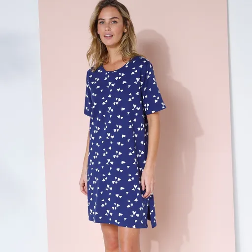 Krátka nočná košeľa s krátkymi rukávmi s potlačou Srdiečka