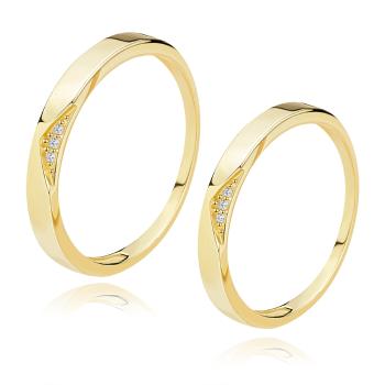Obrúčky zo žltého 14K zlata - výrez trojuholníka s čírymi zirkónmi - Veľkosť: 51 mm