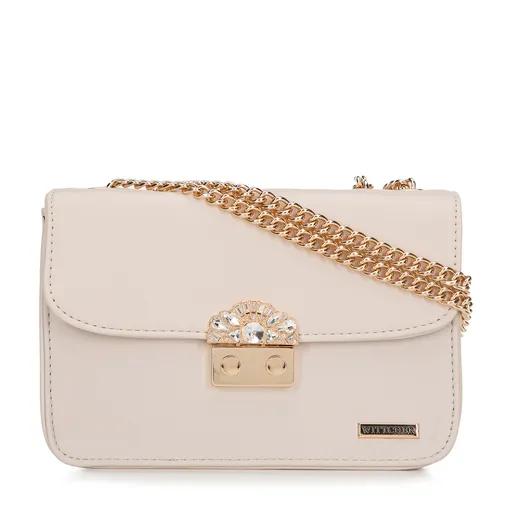 Damska crossbody z biżuteryjnym zapięciem kremowa 99-4Y-228-0