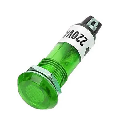 Kontrolka guľatá 230V s tlejivkou, zelená do otvoru 10mm HADEX