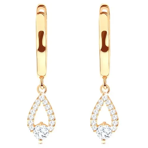 Zlaté náušnice 585 - lesklý oblúčik, trblietavá kontúra kvapky, okrúhly zirkón