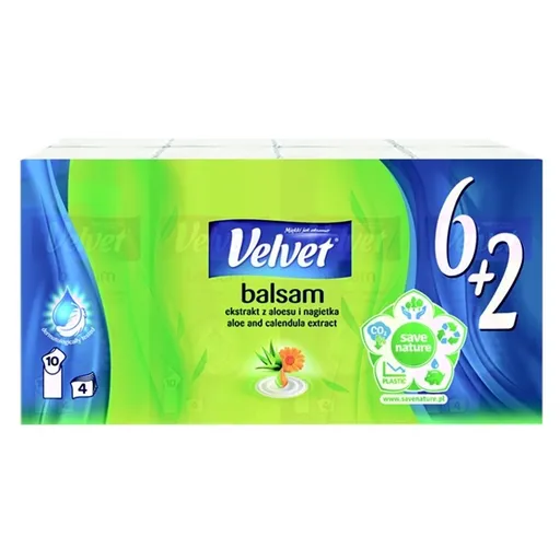 VELVET Papierové vreckovky 4-vrstvové Balsam 8 x 10 kusov