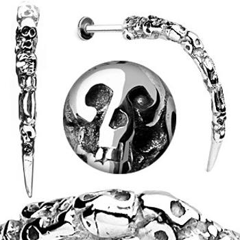 Piercing do brady z ocele - patinovaný roh s lebkami
