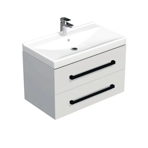 Kúpeľňová skrinka s čiernou úchytkou a umývadlom SAT Cube Way 80x53x46 cm biely lesk CUBE46C802BIVER