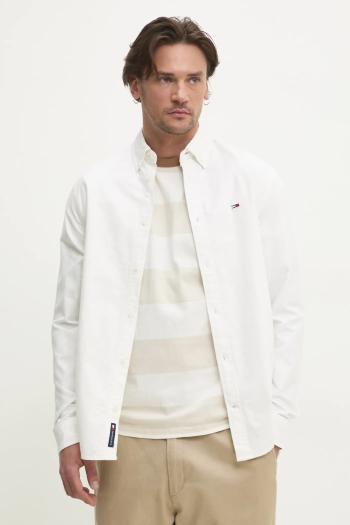 Bavlnená košeľa Tommy Jeans pánska, biela farba, regular, s golierom button-down, DM0DM21298