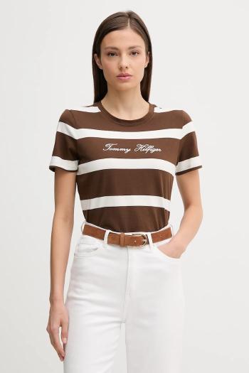 Bavlnené tričko Tommy Hilfiger dámske, hnedá farba, WW0WW45746