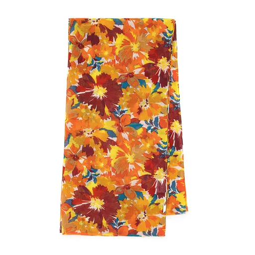 Dámska šatka s kvetinovým motívom, oranžová a hnedá 98-7D-X04-X1