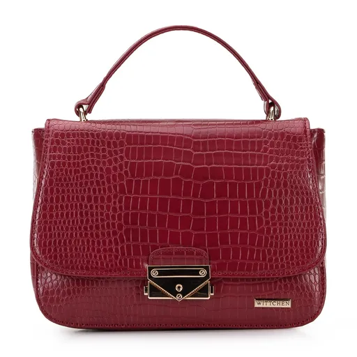 Jednoduchá kožená kabelka cez rameno z krokodílej kože, tmavočervená 95-4Y-511-3
