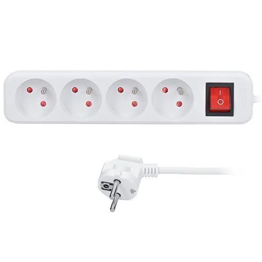 Solight predlžovací prívod 5m, 4 zásuvky, vypínač, 16A/3680W, PVC, biely