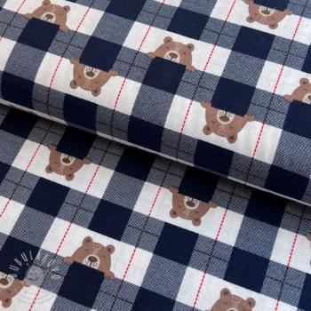 Pamutvászon FLANNEL Bear check navy