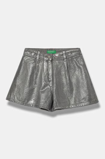 Rifľové krátke nohavice United Colors of Benetton strieborná farba, jednofarebné, nastaviteľný pás 48UHC903D