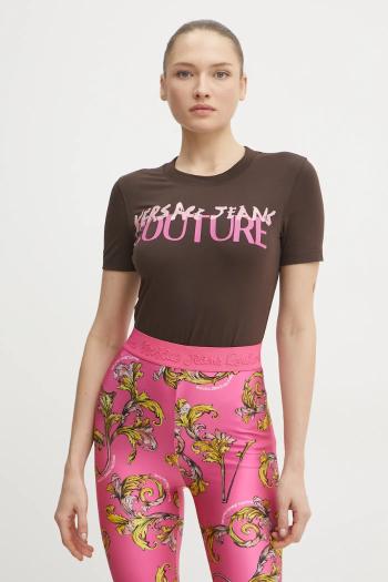 Tričko Versace Jeans Couture dámske, hnedá farba, 78HAHE06 CJ02E