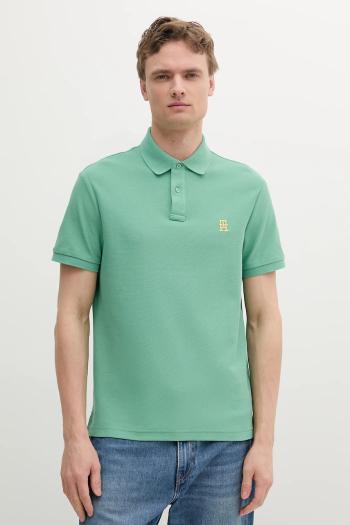Bavlnené polo tričko Tommy Hilfiger pánske, zelená farba, s nášivkou, MW0MW33167