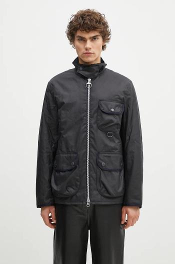 Bunda Barbour Angler Wax Jacket pánska, čierna farba, prechodná, MWX2348