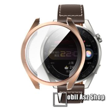 Okosóra szilikon védő tok / keret - GALVANIZÁLT ROSE GOLD - Szilikon előlapvédő is! - HUAWEI Watch 3 Pro 48mm