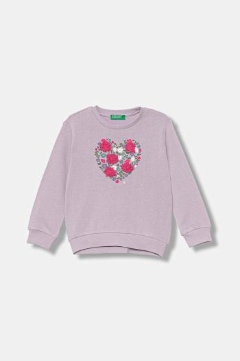 Detská bavlnená mikina United Colors of Benetton fialová farba, s potlačou, 3J68G10K3