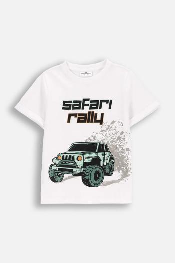 Bavlnené tričko Coccodrillo biela farba, s potlačou, WILD SAFARI BOY KIDS