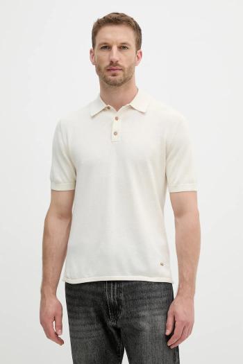 Polo tričko United Colors of Benetton pánske, béžová farba, jednofarebné, 14HAU301K