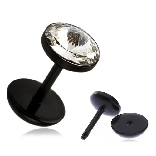 Akrylový falošný plug do ucha - číry zirkón v objímke