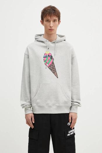 Bavlnená mikina ICECREAM Cone Man Popover Hood pánska, šedá farba, s kapucňou, s potlačou, IC24487