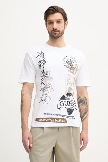 Bavlnené tričko Guess pánske, biela farba, s potlačou, M5GI26 KCH21