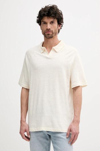Ľanové polo United Colors of Benetton béžová farba, jednofarebné, 3UTFU302A