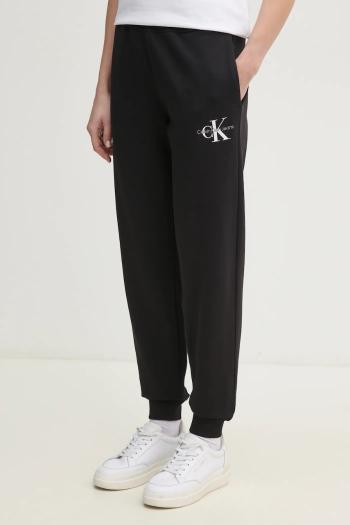 Bavlnené tepláky Calvin Klein Jeans dámske, čierna farba, s potlačou, J20J225354