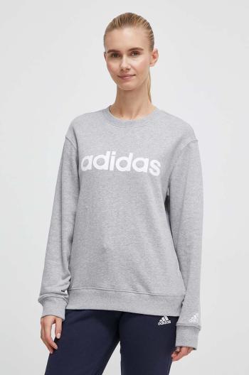 Bavlnená mikina adidas dámska, šedá farba, s potlačou, IC6880