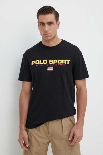 Bavlnené tričko Polo Ralph Lauren pánske, čierna farba, s potlačou, 710750444