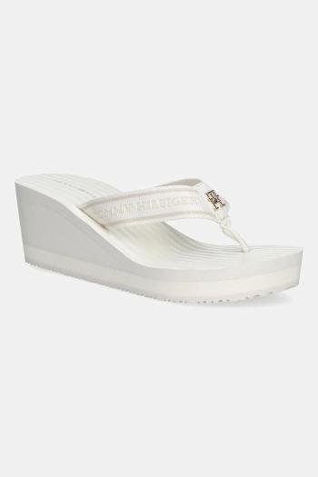 Šľapky Tommy Hilfiger TH STRIPES WEDGE BEACH SANDAL béžová farba, na kline, FW0FW08521