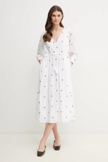Bavlnené šaty Pepe Jeans DEAL biela farba, midi, áčkový strih, PL953687