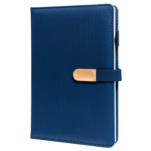 Darčeková sada – modrý zápisník A5 s magnetickým zapínaním a pero so zlatými detailmi