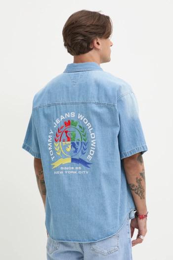 Rifľová košeľa Tommy Jeans pánska, voľný strih, s klasickým golierom, DM0DM21144