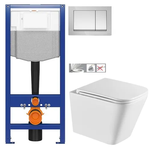 CERSANIT predstenový inštalačný systém s tlačidlom chrom K97-509 + WC INVENA FLORINA WITH SOFT  se sedlem RIMLESS K97-526 509 FL1