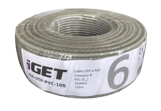 Inštalačný kábel iGET CAT6 UTP PVC Eca 100m/box, kábel drôt, s triedou reakcie na oheň Eca