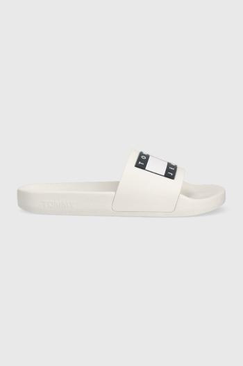 Šľapky Tommy Jeans FLAG POOL SLD ESS dámske, biela farba, EN0EN02115