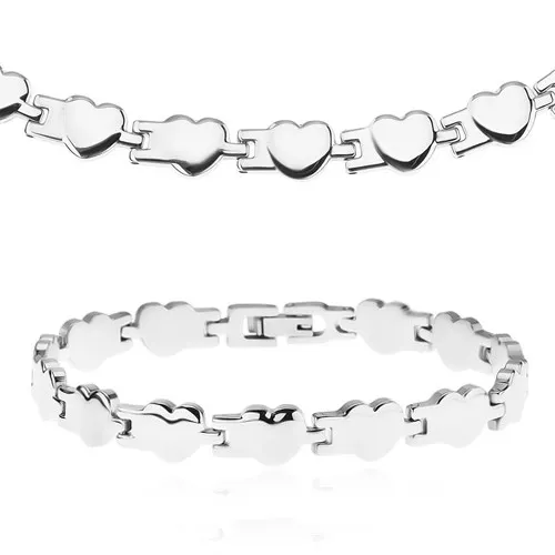 Set z chirurgickej ocele - náhrdelník a náramok, lesklé pospájané srdiečka