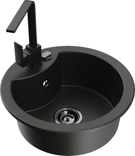 MEXEN/S MEXEN/S - Diego granitový drez 1-miska vrátane batérie Rita, čierny/zlatý metalik 6512-75-670300-70-B