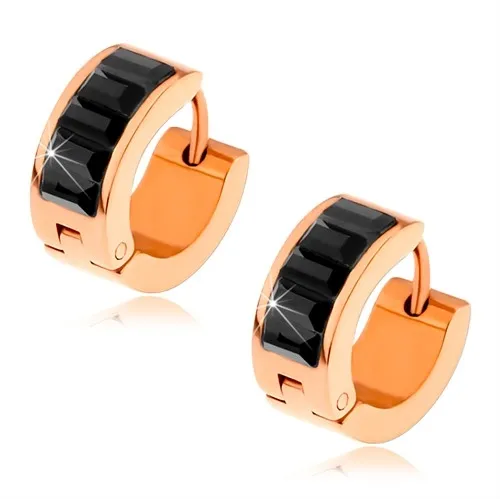 Náušnice z chirurgickej ocele, medená farba, čierne brúsené obdĺžniky