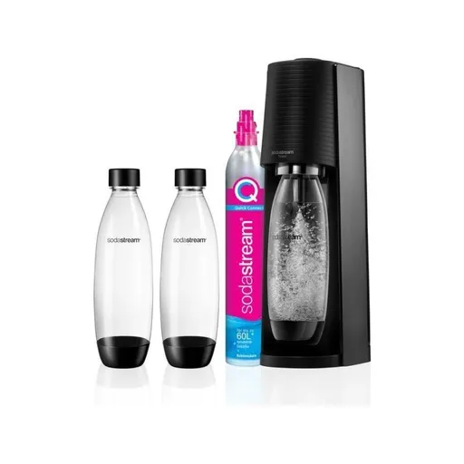 SodaStream Terra Black výrobník sódy, mechanický, 2x 1l fľaša SodaStream Fuse, bombička s CO2, čierny