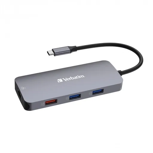 VERBATIM Hub USB-C Pre Multiport 9 Port, 3x USB 3.2, 2x USB-C, HDMI, RJ45, microSD/SD, sivá