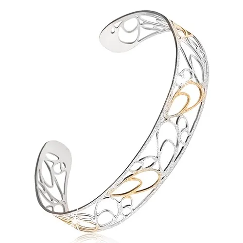 Dvojfarebný vyrezávaný náramok z ocele - pieskované obrysy sĺz