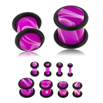 Plug do ucha z akrylu fialovej farby, biely mramorový vzor, dve gumičky - Hrúbka: 6 mm 