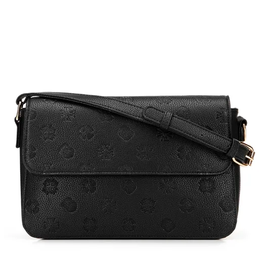 Dámska kabelka cez rameno z ekokože s reliéfnym podpisom, čierna 101-4Y-P06-1