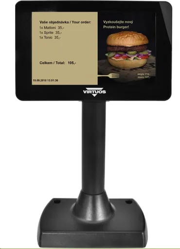 Virtuos 7" LCD farebný zákaznícky displej Virtuos SD700F, USB, čierny