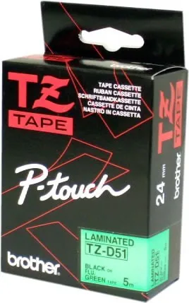 Brother TZ-D51 / TZe-D51, 5mm, čierna tlač/zelený podklad, originálna páska