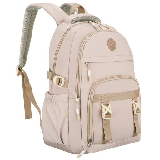 Béžový školský batoh z odolného polyesteru s priehradkou na notebook - Peterson
