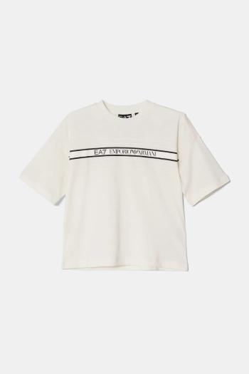 Detské bavlnené tričko EA7 Emporio Armani béžová farba, s potlačou, 7B000069 AF10378