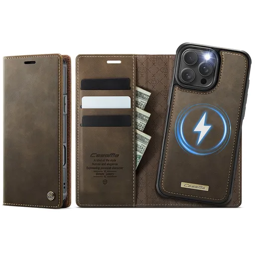 CASEME C49 Peňaženkové puzdro a zadný kryt 2v1 Apple iPhone 16 Pro Max hnedý